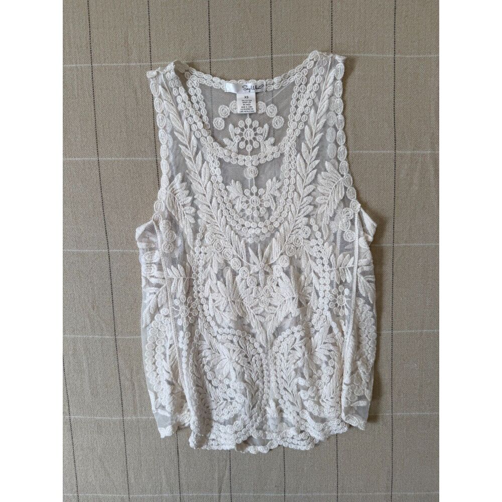 Say What White Lace Tank Top Women's Small 70% Cotton Boho Feminine